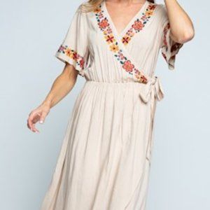 Polagram Embroidered Tie Maxi Dress